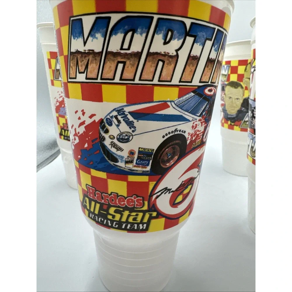 Vintage Hardees All Star‎ Racing Mark Martin Jeff Burton NASCAR Plastic Cups (6)